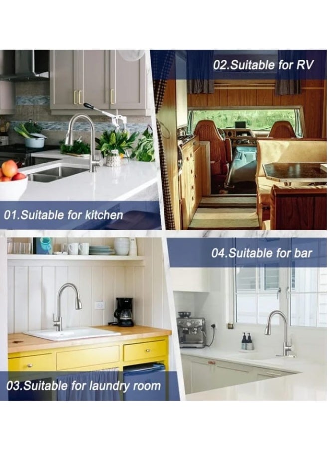 حنفية مطبخ متعددة الوظائف برأس رشاش قابلة للسحب بـ3 أنماط تدفق (Stream، Spray، Blade) تصميم كروم أنيق مناسبة للمطبخ والغسيل والبار والكرفان - Image 4