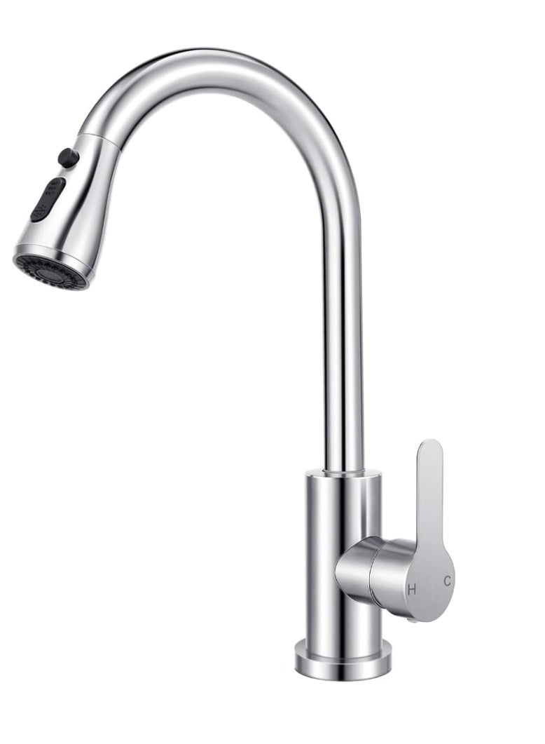 حنفية مطبخ متعددة الوظائف برأس رشاش قابلة للسحب بـ3 أنماط تدفق (Stream، Spray، Blade) تصميم كروم أنيق مناسبة للمطبخ والغسيل والبار والكرفان - Image 1