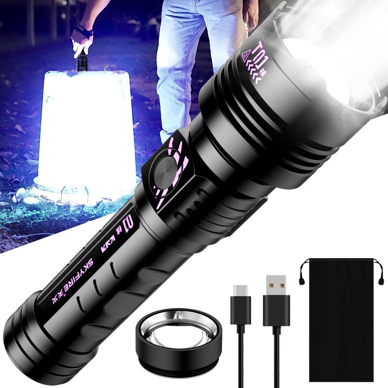 SKYFIRE Rechargeable Flashlights High Lumens: LED Super Bright Flashlight 3000lm Zoomable 5 Modes Tactical Waterproof 2*5000mAh Powerful Flash Light for Camping, Emergency, Gift (with Ignition Lens) - Image 1