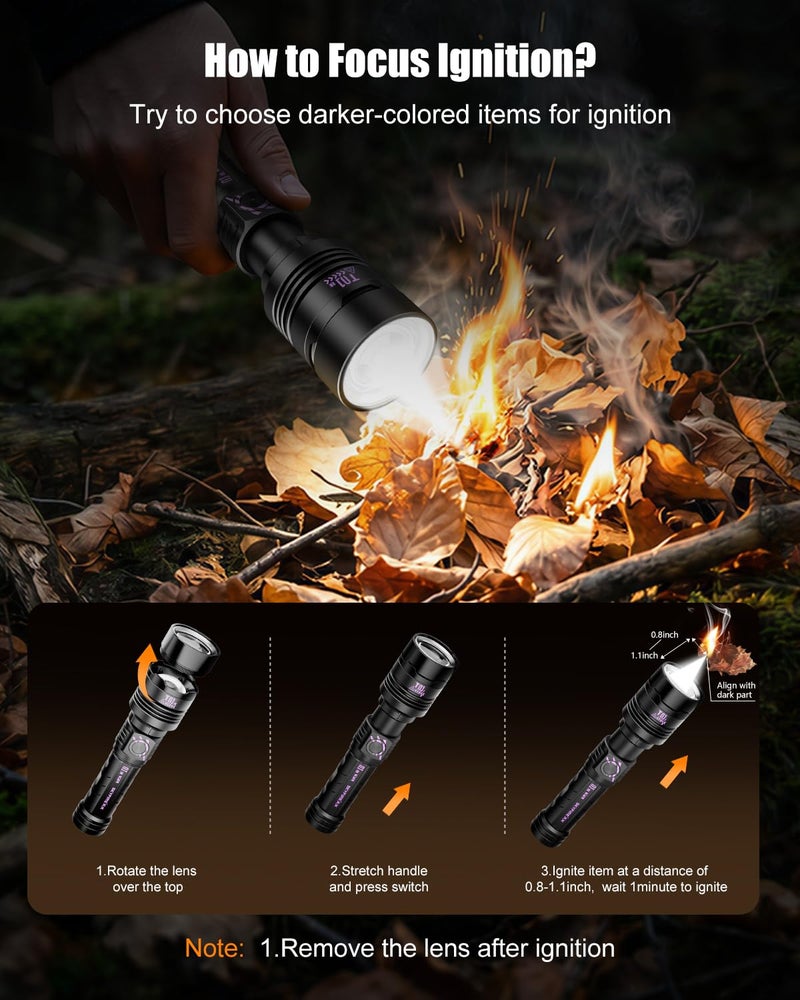 SKYFIRE Rechargeable Flashlights High Lumens: LED Super Bright Flashlight 3000lm Zoomable 5 Modes Tactical Waterproof 2*5000mAh Powerful Flash Light for Camping, Emergency, Gift (with Ignition Lens) - Image 2