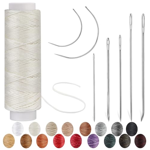 Ftyiwu Waxed Thread, Upholstery Needle and Thread 32 Yards with 7PCS Hand Sewing Needles for Home Upholstery Carpet Canvas Repair Leather Sewing (White) - Image 1