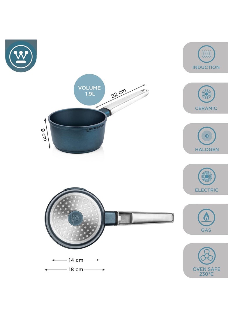 Westinghouse Westinghouse Performance Series 18CM Non-Stick Saucepan – Cast Aluminum with QuanTanium Coating Induction & Oven Safe Cool-Touch Stainless Steel Handle Blue  - Image 4
