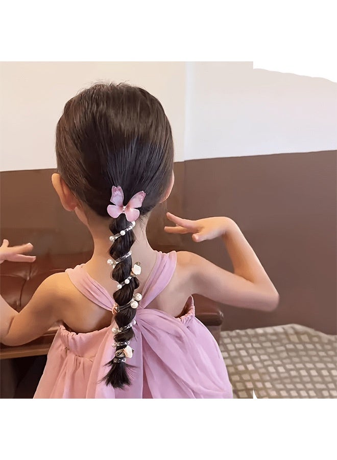 2 PCS Pearl Butterfly Telephone Wire Hair Ties – Spiral Elastic Bubble Ponytail Hair Bands for Women & Girls, No Damage, Soft & Stretchy Hair Accessories for High Ponytails and Braids - Image 2