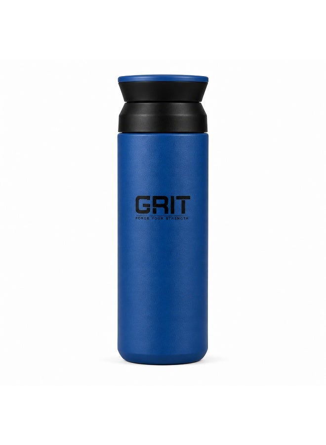 GRIT Insulated Flask Bottle 500ml - Hot & Cold Stainless Steel Flask - Modern Compact Design, Comfortable Grip & Leakproof Lid - Blue Stainless Steel Flask - Image 1