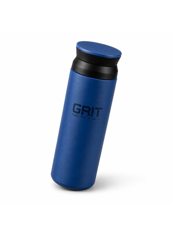 GRIT Insulated Flask Bottle 500ml - Hot & Cold Stainless Steel Flask - Modern Compact Design, Comfortable Grip & Leakproof Lid - Blue Stainless Steel Flask - Image 2