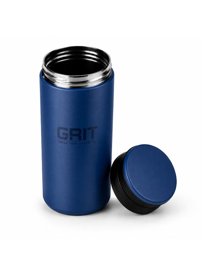 GRIT Insulated Flask Bottle 500ml - Hot & Cold Stainless Steel Flask - Modern Compact Design, Comfortable Grip & Leakproof Lid - Blue Stainless Steel Flask - Image 3