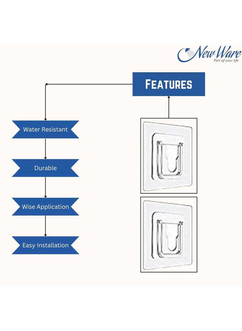 NEW WARE Self Adhesive Heavy Duty HooksTransparent Sticky Wall Hooks Hangers with 10 kg Load CapacityPack of 10