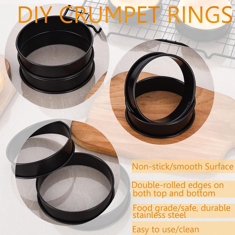 KUAYB 12Packs Crumpet Rings Nonstick 4 Inch English Muffin Ring Stainless Steel Double Rolled Tart Rings Metal Pastry Cooking Baking Ring Molds - Image 3