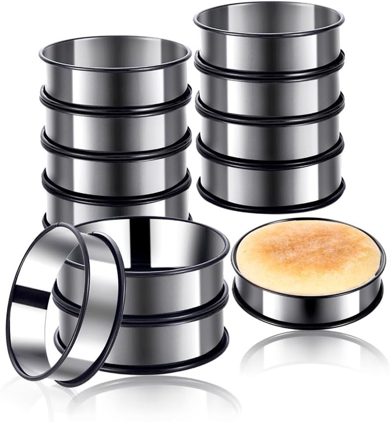 KUAYB 12Packs Crumpet Rings Nonstick 4 Inch English Muffin Ring Stainless Steel Double Rolled Tart Rings Metal Pastry Cooking Baking Ring Molds - Image 1