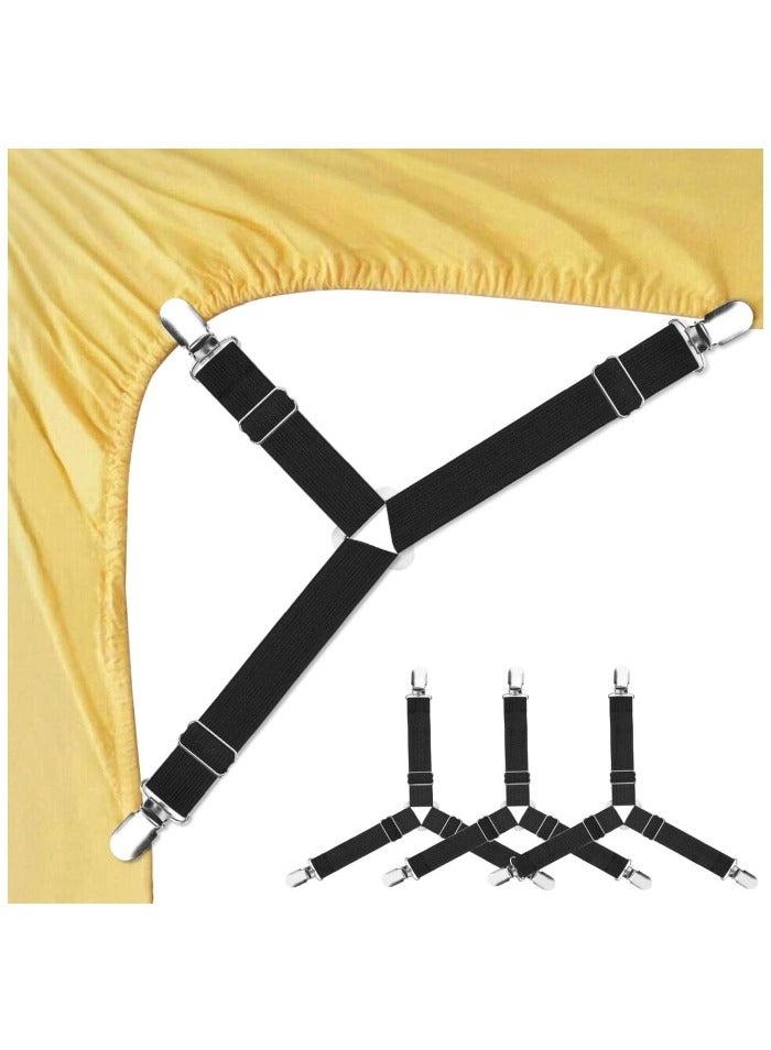Bed Sheet Fasteners, 4 PCS Adjustable Triangle Elastic Suspenders Gripper Holder Straps Clip for Bed Sheets,Mattress Covers, Sofa Cushion  - Image 1