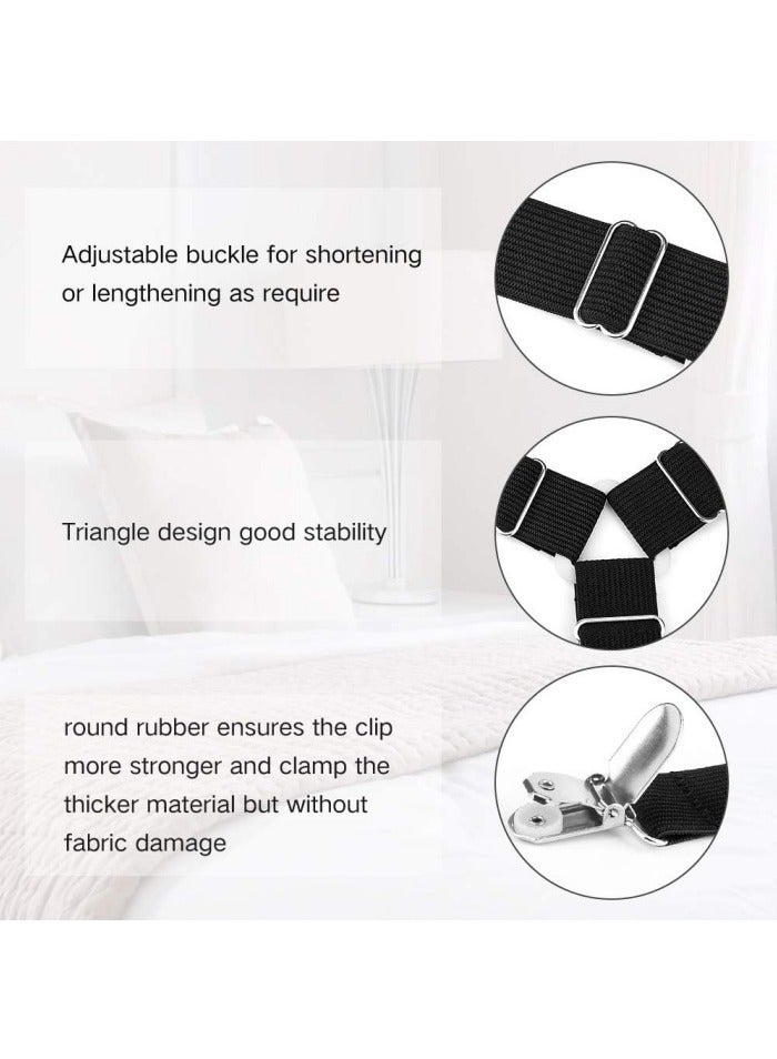 Bed Sheet Fasteners, 4 PCS Adjustable Triangle Elastic Suspenders Gripper Holder Straps Clip for Bed Sheets,Mattress Covers, Sofa Cushion  - Image 2