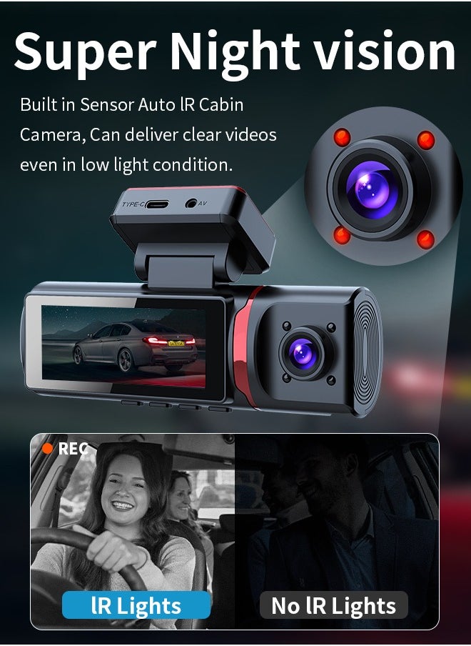 Digisand 4K Dash Cam Built-in GPS Wifi Triple Camera Car DVR 3.39”Screen Front and Rear/Inside for Cars with Night Vision With 64GB Card  - Image 4