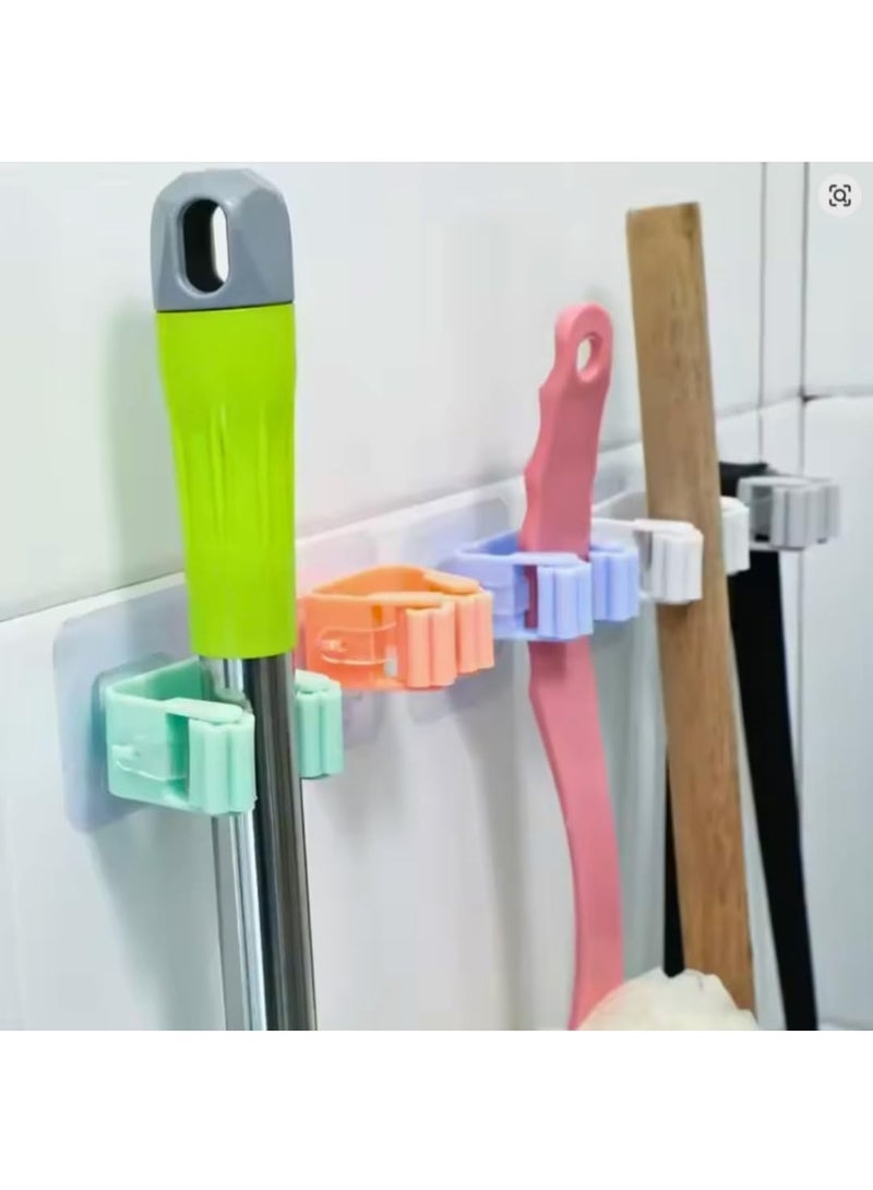 Wall Mounted Mop Organizer Holder Brush Broom Hanger With Pipe Hooks Strong Suction Storage Rack For Bathroom Kitchen Laundry Cleaning Tools Home Wall Organizer (Silver) - Image 4