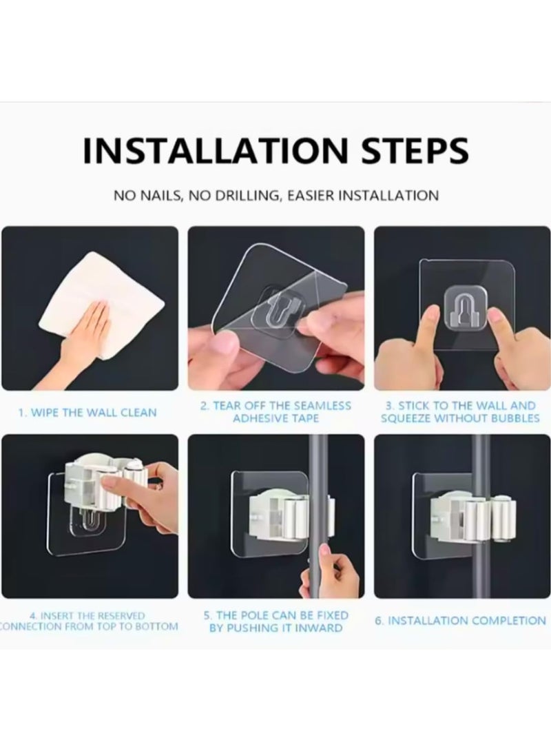 Wall Mounted Mop Organizer Holder Brush Broom Hanger With Pipe Hooks Strong Suction Storage Rack For Bathroom Kitchen Laundry Cleaning Tools Home Wall Organizer (Silver) - Image 5