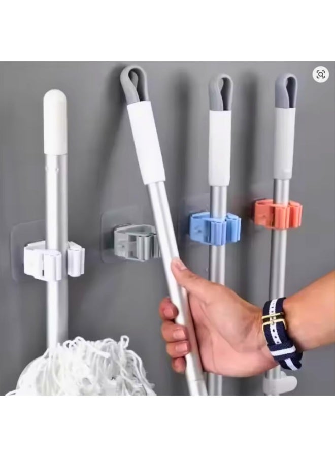 Wall Mounted Mop Organizer Holder Brush Broom Hanger With Pipe Hooks Strong Suction Storage Rack For Bathroom Kitchen Laundry Cleaning Tools Home Wall Organizer (Silver) - Image 3