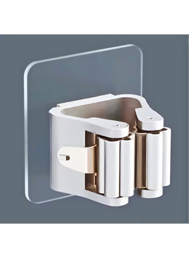 Wall Mounted Mop Organizer Holder Brush Broom Hanger With Pipe Hooks Strong Suction Storage Rack For Bathroom Kitchen Laundry Cleaning Tools Home Wall Organizer (Silver) - Image 2