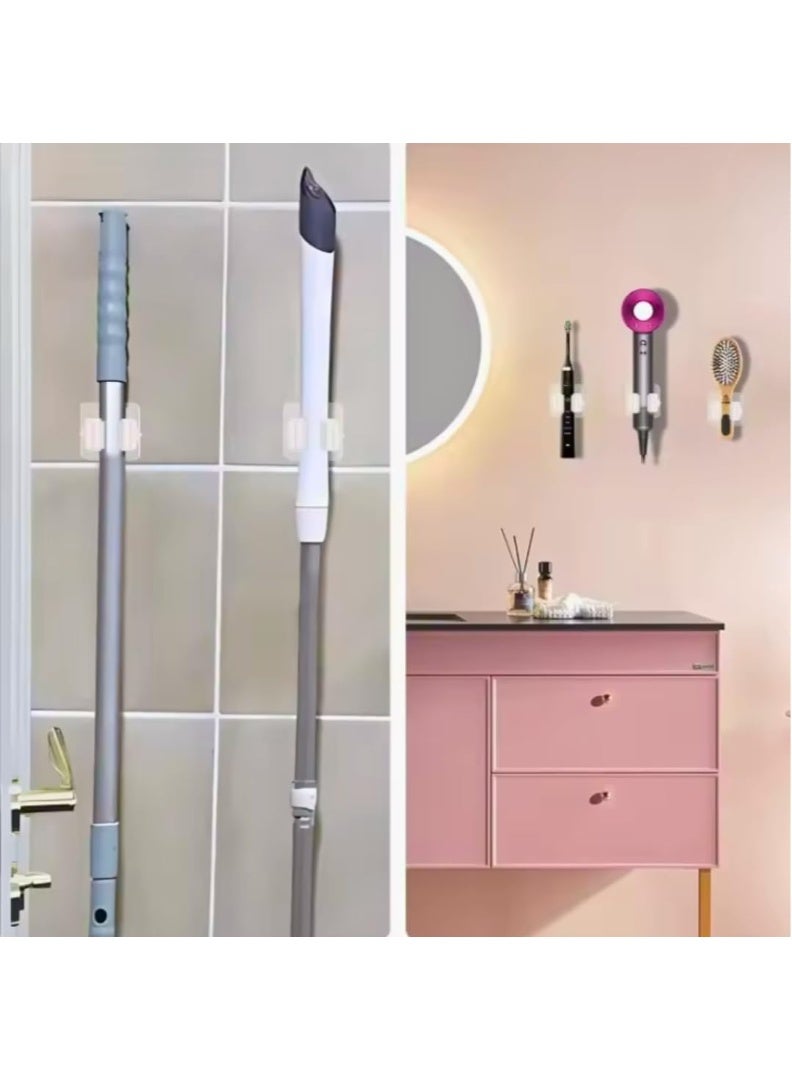 Wall Mounted Mop Organizer Holder Brush Broom Hanger With Pipe Hooks Strong Suction Storage Rack For Bathroom Kitchen Laundry Cleaning Tools Home Wall Organizer (Silver) - Image 1