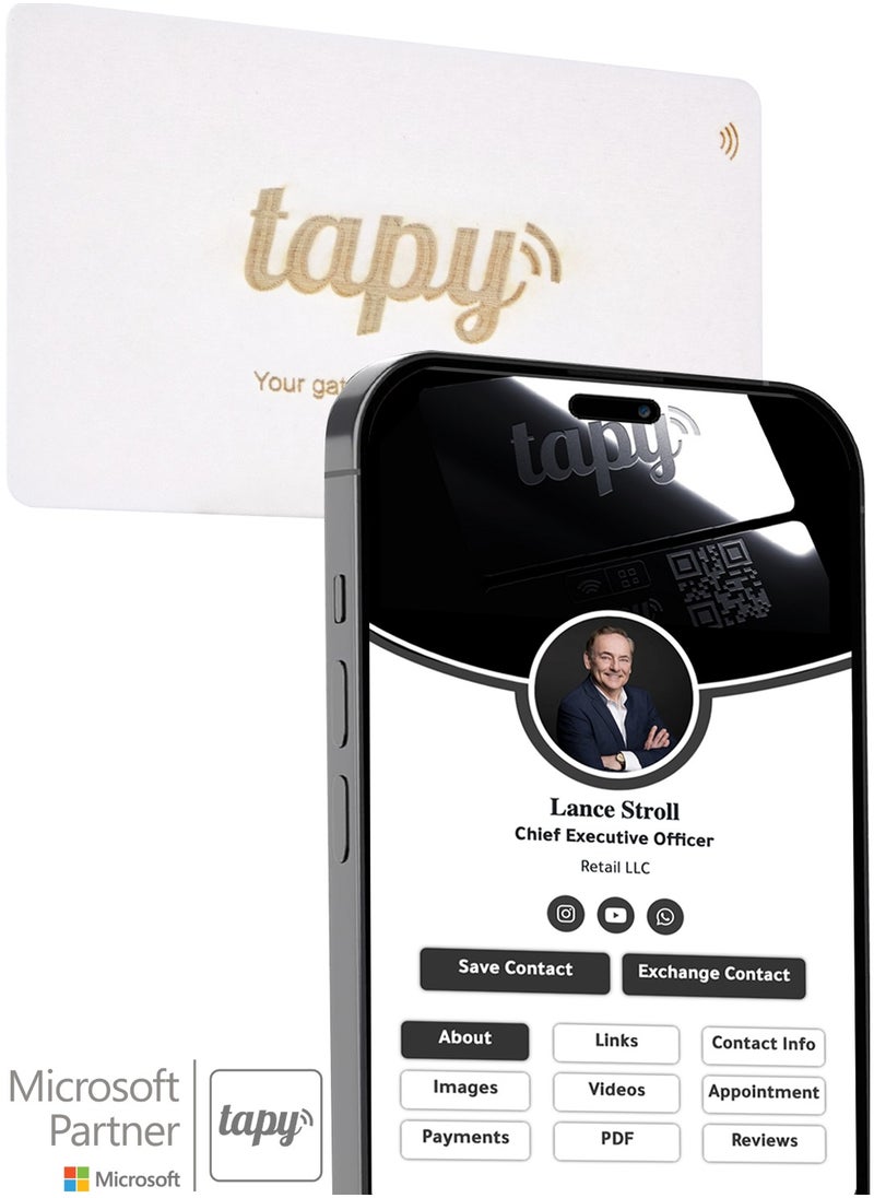 tapy - Tapy NFC Digital Business Card Premium White wood  Smart Card Instant Networking Contactless Technology iOS and Android Compatible Powered by Microsoft - Image 1