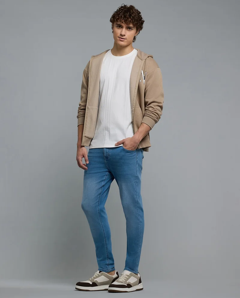 R&B Solid Slim Fit Jeans with Button Closure