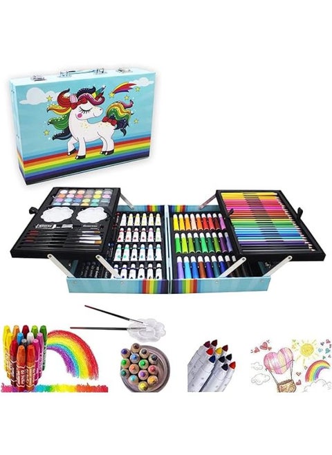 SWIFT Art Set 145pcs with Portable Box, Professional Artists Drawing Set for Kids, Teens and Adults Including Colored Pencils, Watercolor Paints, Oil Pastels (Blue)
