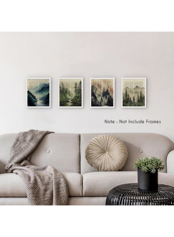 HRQKO Vintage Forest Mountain Wall Art Poster Prints Set of 4, Mountain Wall Decor, Watercolor Landscape Artwork Printing Posters Wall Decor, Forest Wall Art Prints for Living Room 8”x10” Unframed - Image 2
