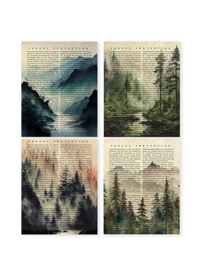 HRQKO Vintage Forest Mountain Wall Art Poster Prints Set of 4, Mountain Wall Decor, Watercolor Landscape Artwork Printing Posters Wall Decor, Forest Wall Art Prints for Living Room 8”x10” Unframed - Image 1