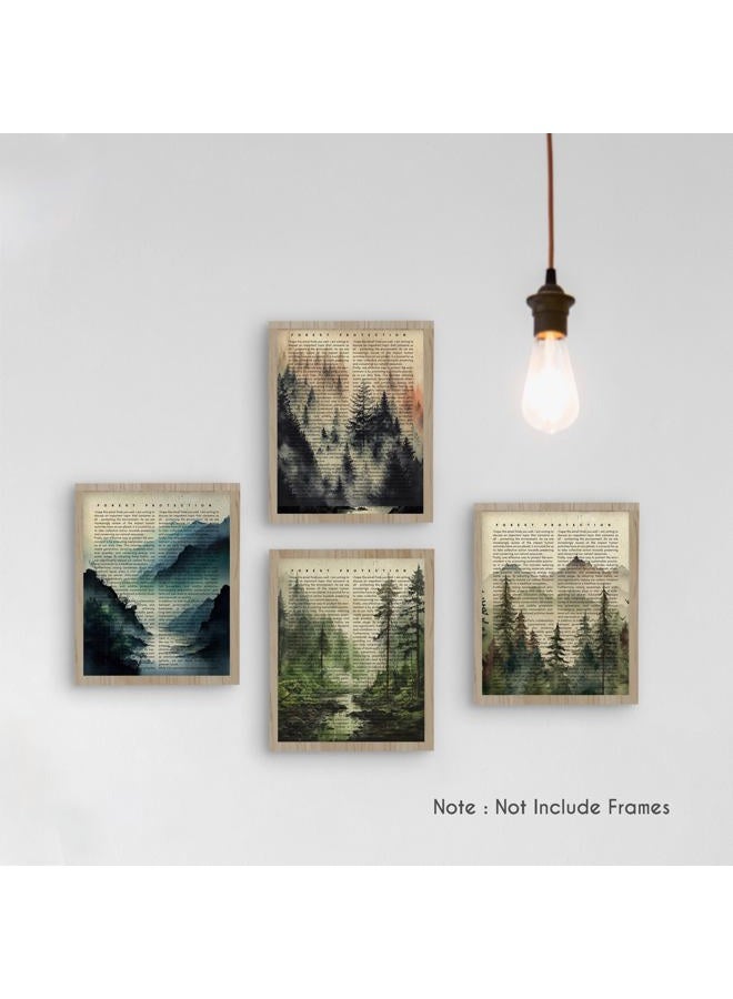 HRQKO Vintage Forest Mountain Wall Art Poster Prints Set of 4, Mountain Wall Decor, Watercolor Landscape Artwork Printing Posters Wall Decor, Forest Wall Art Prints for Living Room 8”x10” Unframed - Image 4