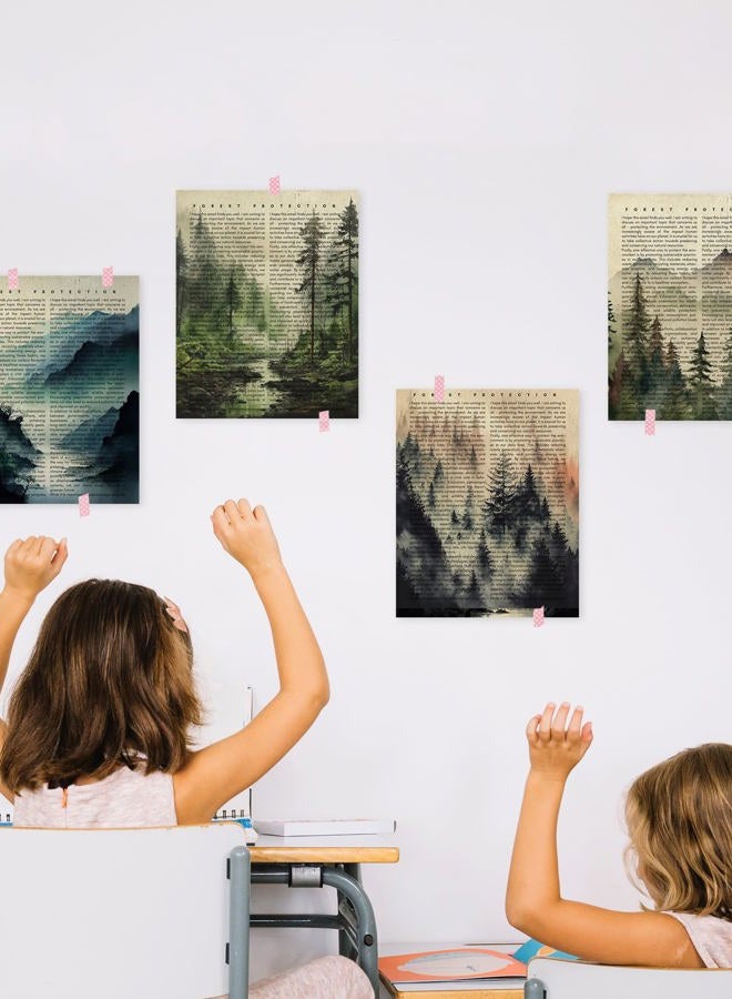 HRQKO Vintage Forest Mountain Wall Art Poster Prints Set of 4, Mountain Wall Decor, Watercolor Landscape Artwork Printing Posters Wall Decor, Forest Wall Art Prints for Living Room 8”x10” Unframed - Image 5