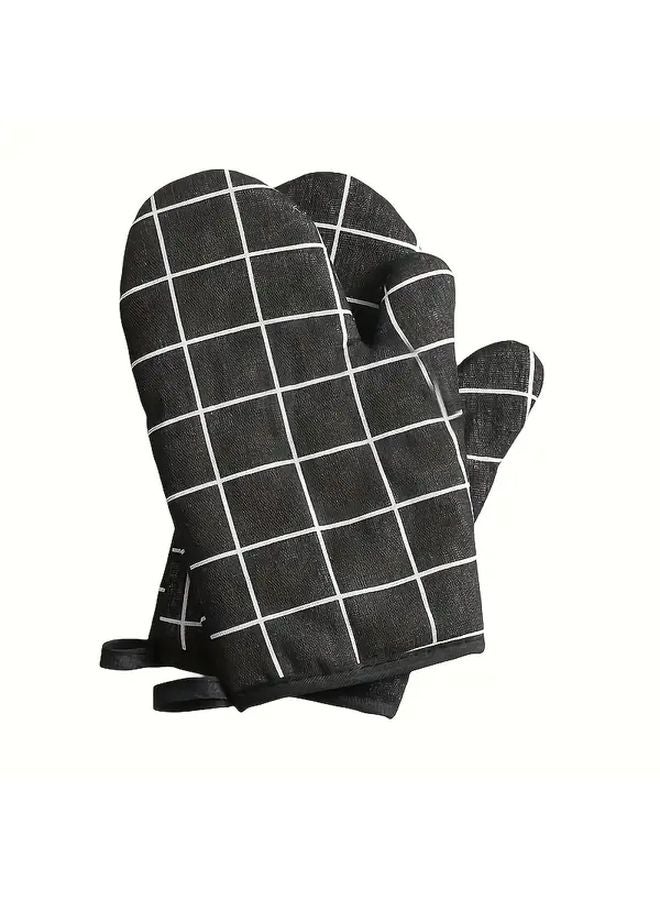 2pcs Black Nordic Style Kitchen Gloves Set Polyester Geometric Pattern for Cooking Outdoor Use - Image 1