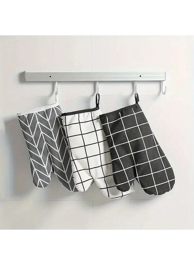 2pcs Black Nordic Style Kitchen Gloves Set Polyester Geometric Pattern for Cooking Outdoor Use - Image 2