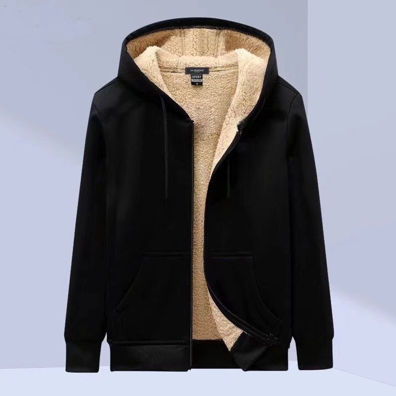 Mens Winter Fleece Hooded Jacket Warm Black 