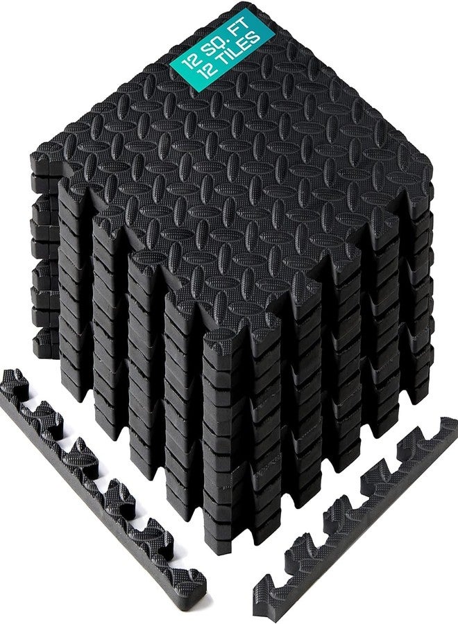 Yes4All Interlocking Exercise Foam Mats with Border – Floor for Gym Equipment Eva Tiles - Image 1