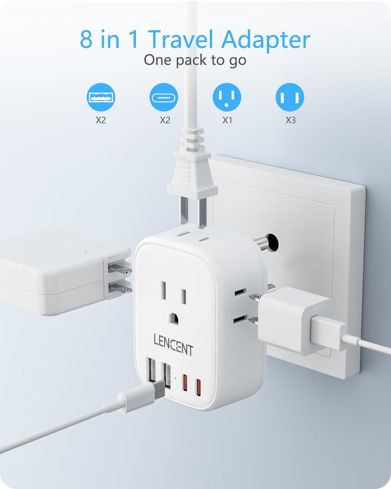 LENCENT US to India Power Plug Adapter, Indian Travel Adaptor with 4 Outlets, 4 USB Charger(2 USB C), Type D Plug Converter for USA to India Nepal Bangladesh Maldives Pakistan, Safe Grounded - Image 3