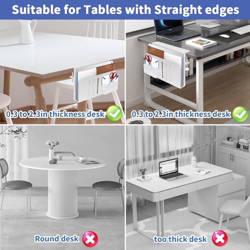 osseph Desk Side Storage, Side Desk Laptop Holder with Anti-Scratch Pad & Magnetic Pen Holder, No Drill Under Table Laptop Mount Fits Flat Edge 0.3" to 2.3" - Image 4