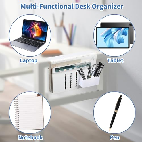 osseph Desk Side Storage, Side Desk Laptop Holder with Anti-Scratch Pad & Magnetic Pen Holder, No Drill Under Table Laptop Mount Fits Flat Edge 0.3" to 2.3" - Image 3