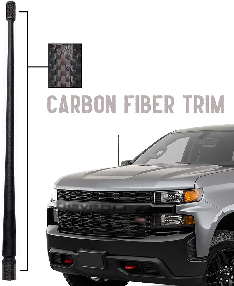 Votex The Spartan 13 3/4 Inch Short Flexible Rubber Antenna for Chevrolet Silverado & GMC Sierra - Black Carbon Fiber Trim - Image 1