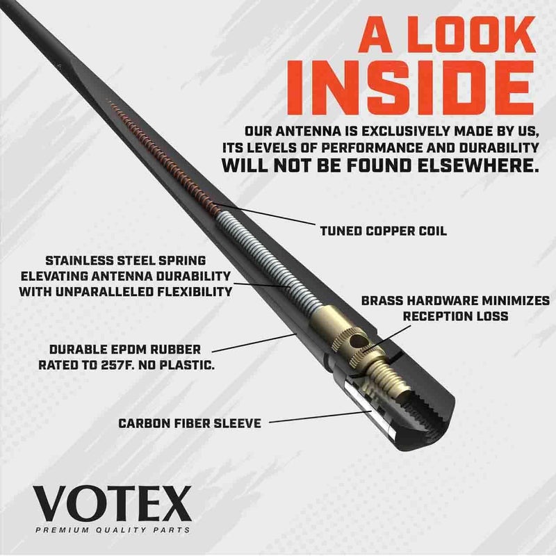 Votex The Spartan 13 3/4 Inch Short Flexible Rubber Antenna for Chevrolet Silverado & GMC Sierra - Black Carbon Fiber Trim - Image 2