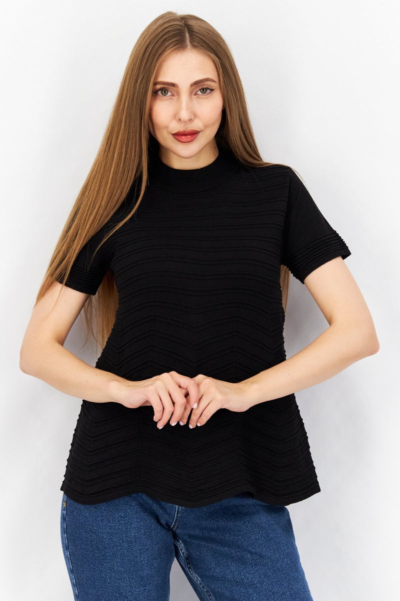TWINSET Women Crew Neck Short Sleeve Knitted Sweaters, Black - Image 1