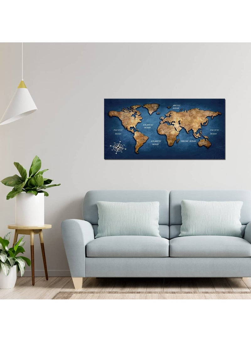 Today Idea Navy Blue World Map Canvas Art Map Classroom Living Room Wall Décorations Colorful Artwork for Office Bedroom Wall Art Blue Map of the World Home Decor Poster Frame Ready to Hang 20x40inch  - Image 2