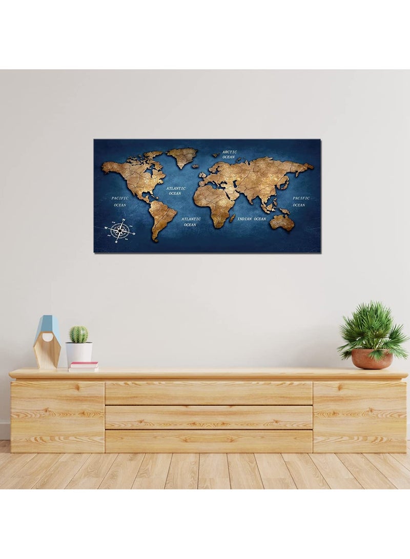 Today Idea Navy Blue World Map Canvas Art Map Classroom Living Room Wall Décorations Colorful Artwork for Office Bedroom Wall Art Blue Map of the World Home Decor Poster Frame Ready to Hang 20x40inch  - Image 3