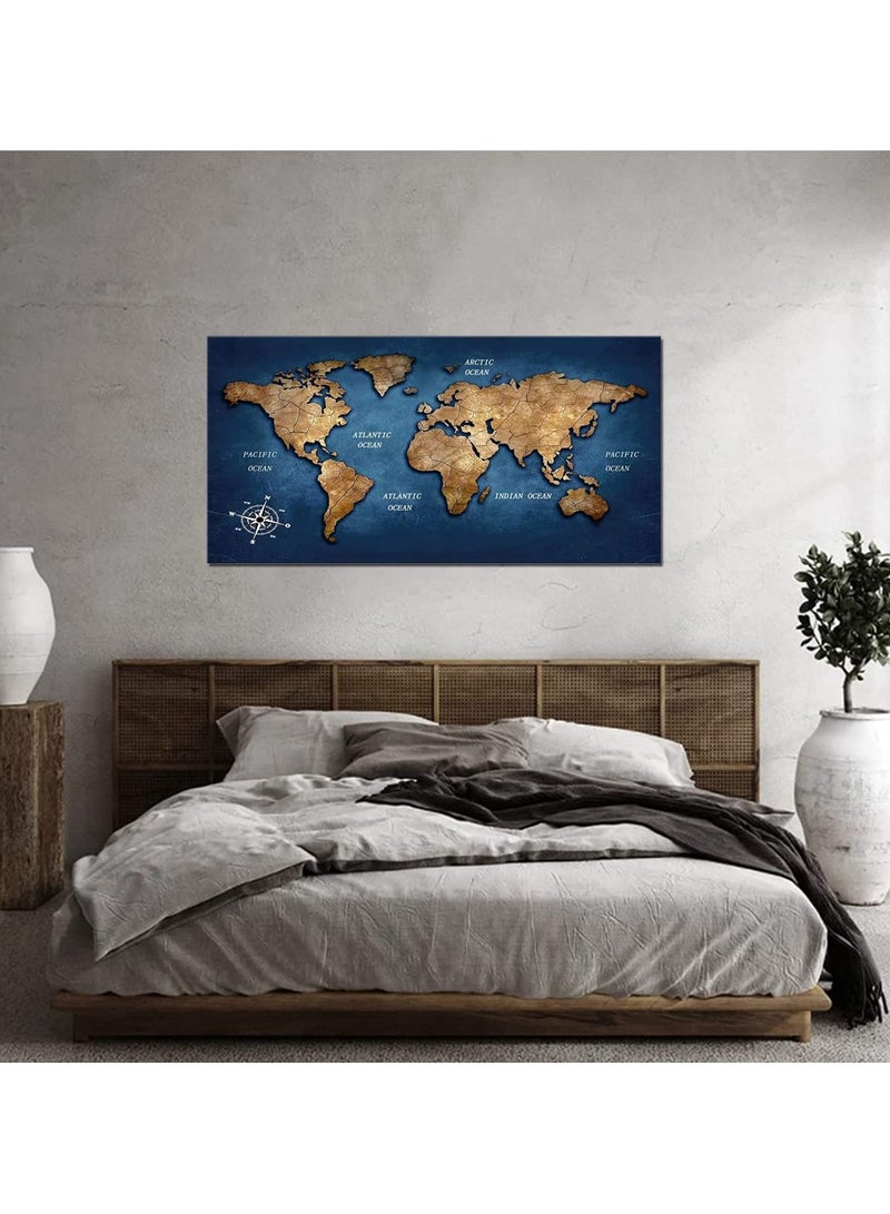 Today Idea Navy Blue World Map Canvas Art Map Classroom Living Room Wall Décorations Colorful Artwork for Office Bedroom Wall Art Blue Map of the World Home Decor Poster Frame Ready to Hang 20x40inch  - Image 5