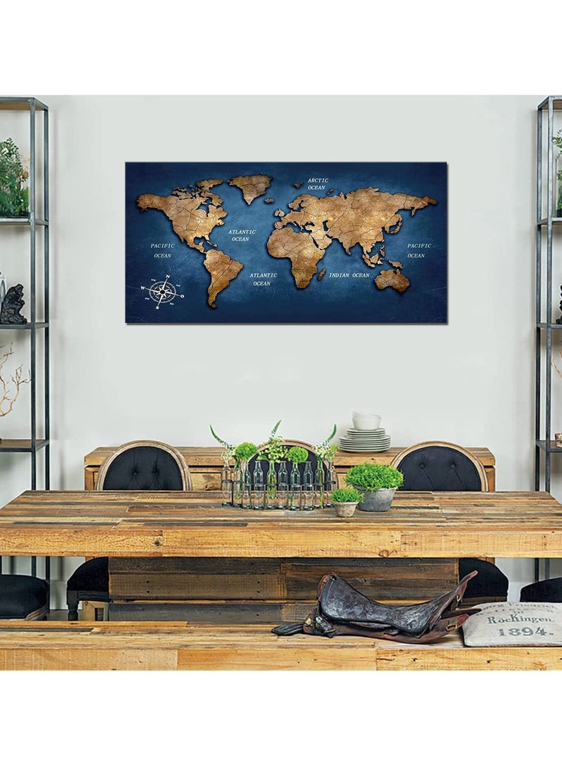 Today Idea Navy Blue World Map Canvas Art Map Classroom Living Room Wall Décorations Colorful Artwork for Office Bedroom Wall Art Blue Map of the World Home Decor Poster Frame Ready to Hang 20x40inch  - Image 4