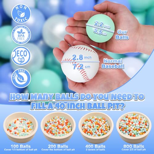 GOGOSO Ball Pits Balls Toddlers 50 100 200 500 Plastics Shape Ball NonPhthalate NonBPA NonToxic 22Inch Crush Proof Play BallsPearl Macaron Blue Green White 100 Balls - Image 5