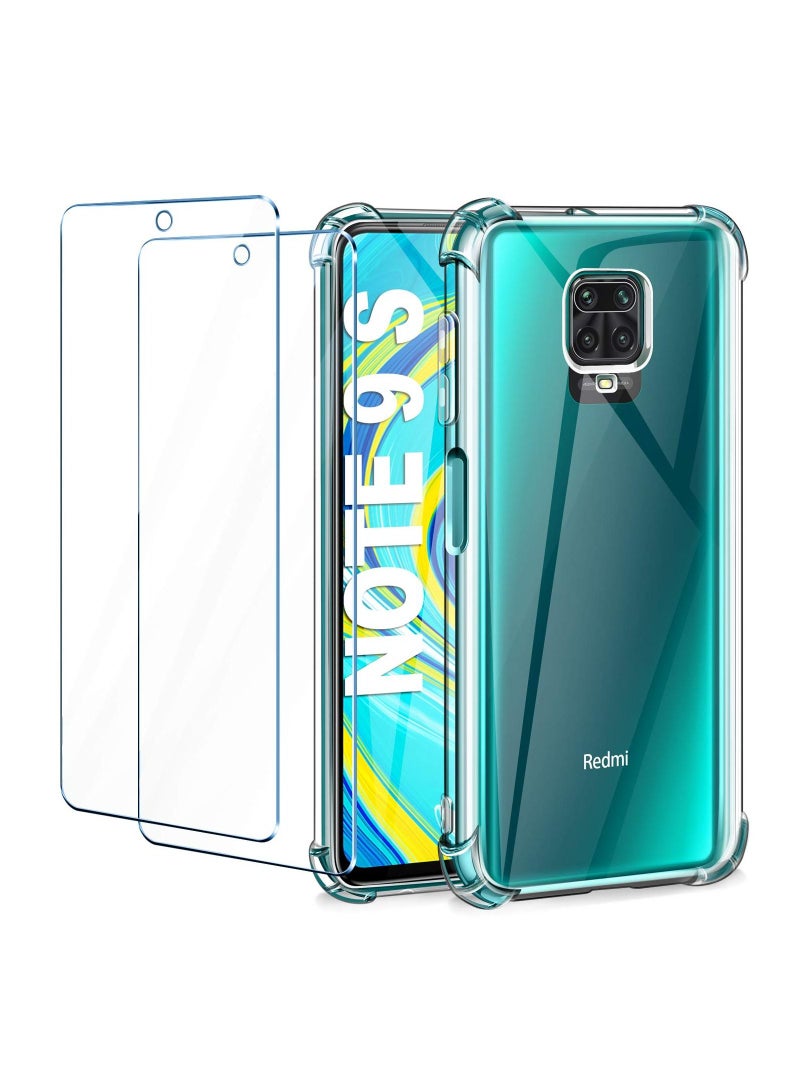 جراب Xiaomi Redmi Note 9S + [عبوتان] واقي شاشة من الزجاج المقوى ، جراب TPU شفاف رفيع للغاية من السيليكون ، وسادة هوائية مضادة للصدمات وغطاء مضاد للخدش Xiaomi Redmi Note 9S / Note 9 Pro / 9 Pro Max - Image 1