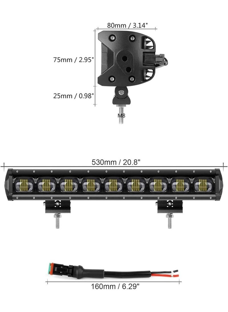 شريط إضاءة LED أنيق 6D، 20 بوصة، صف واحد، 90 واط، مناسب للشاحنات والدراجات النارية والسيارات والسيارات الرياضية متعددة الاستخدامات والقوارب، مع مصابيح قيادة متعددة الاستخدامات. - Image 2