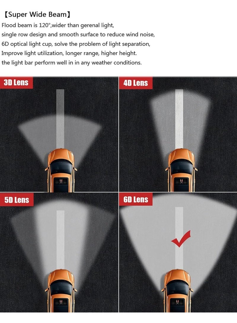 شريط إضاءة LED أنيق 6D، 20 بوصة، صف واحد، 90 واط، مناسب للشاحنات والدراجات النارية والسيارات والسيارات الرياضية متعددة الاستخدامات والقوارب، مع مصابيح قيادة متعددة الاستخدامات. - Image 5