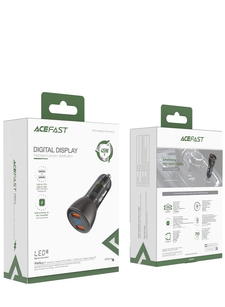 ACEFAST B7 metal car charger 45W (2xUSB-A) with digital display. - Image 5
