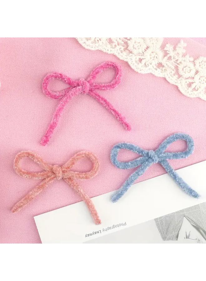 Blue Bow DIY Knitted Plush Headwear For Bags Shoes And Socks - Image 1