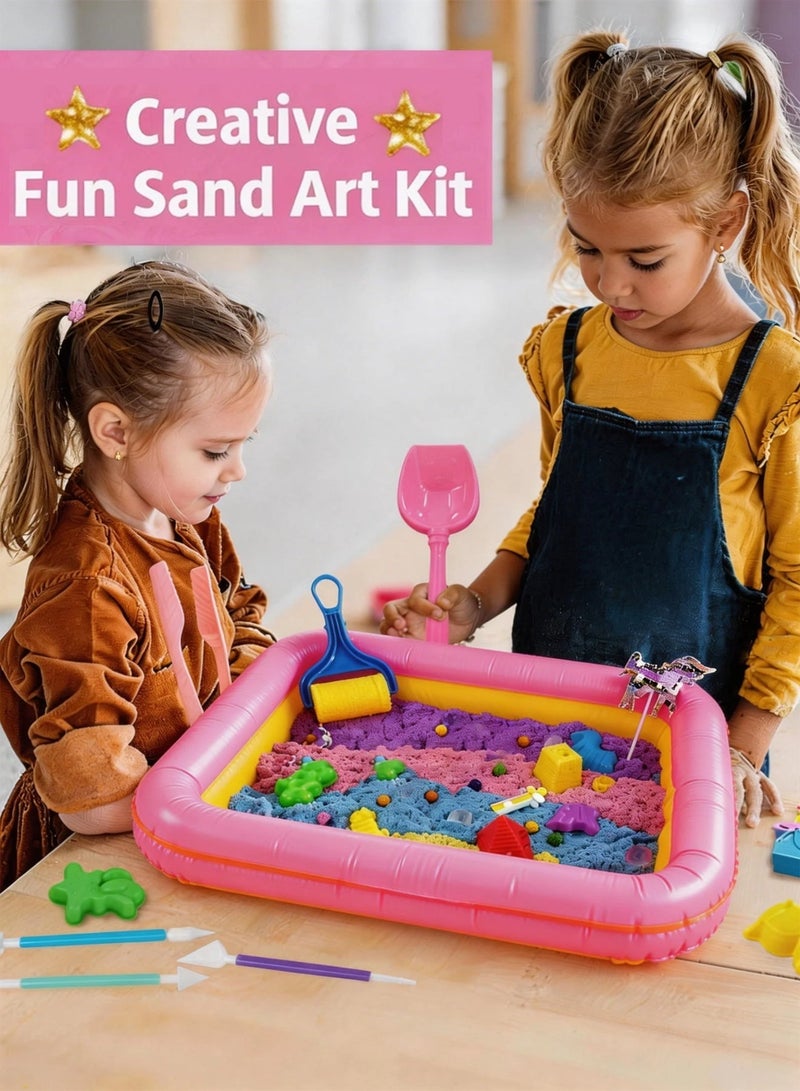 Paka Rabbit Children's Sand  Toy Set  2kg Magic Sand and 90 Beach Molds Sand Tray Safe Boys Girls Clay Plasticine Creative Handmade Sand with Storage Box Great for Indoor and Outdoor Use Playing is fun and can develop skills.（Pink） - Image 2
