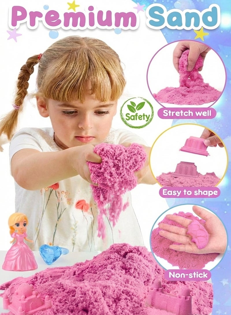 Paka Rabbit Children's Sand  Toy Set  2kg Magic Sand and 90 Beach Molds Sand Tray Safe Boys Girls Clay Plasticine Creative Handmade Sand with Storage Box Great for Indoor and Outdoor Use Playing is fun and can develop skills.（Pink） - Image 4